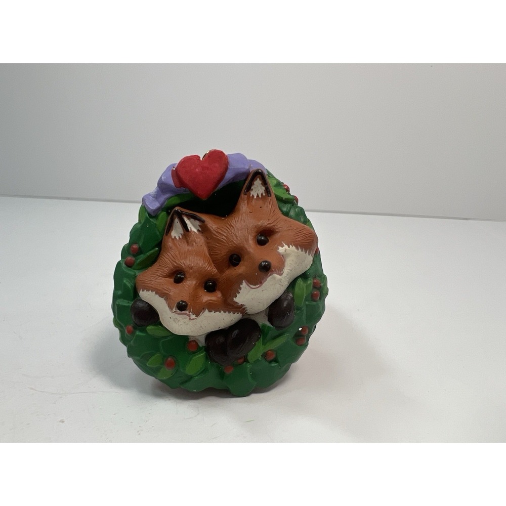 Hallmark Ornament 1990 Our First Christmas Together Foxes Brown Good Vintage